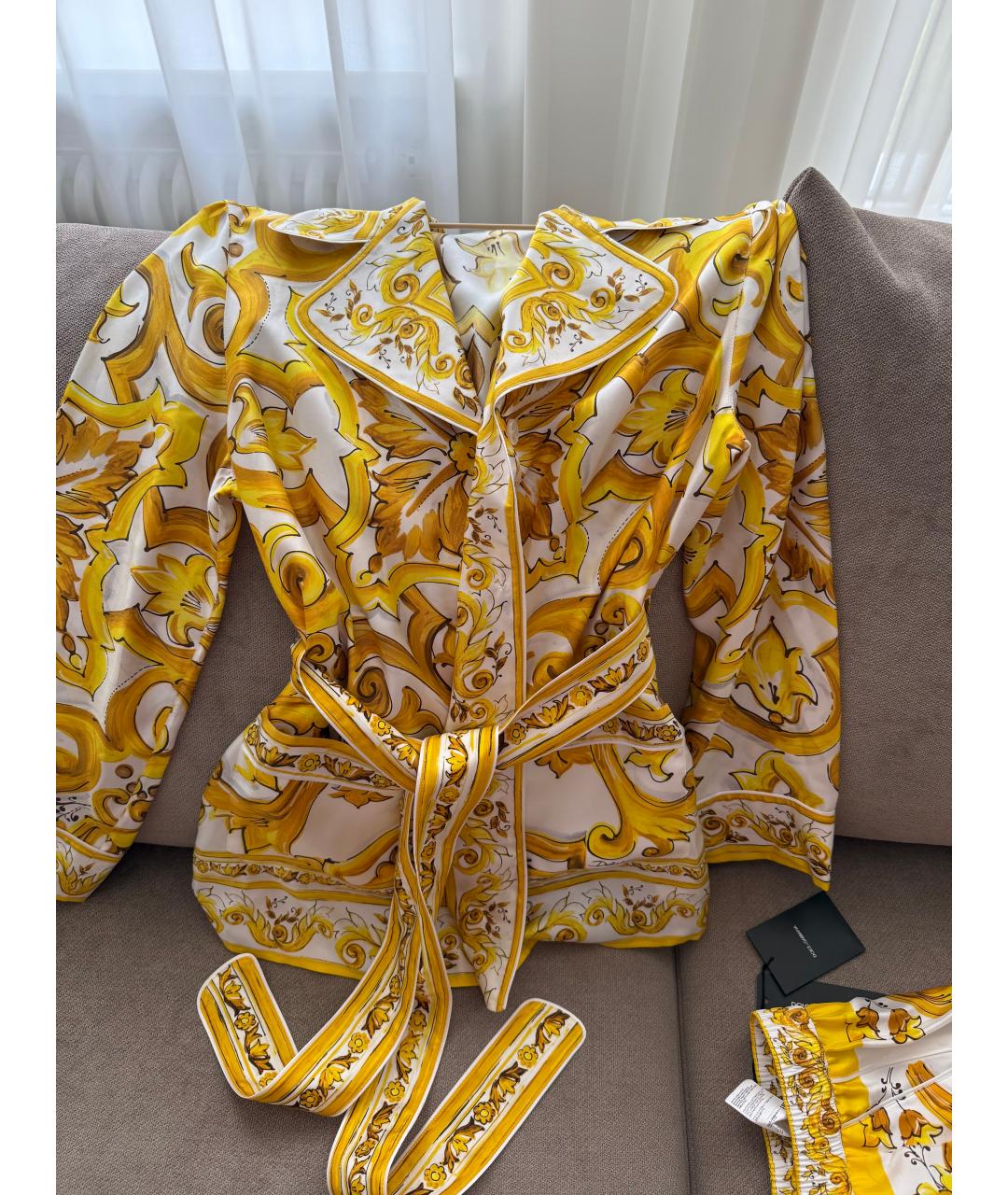 DOLCE&GABBANA Желтый шелковый костюм с брюками, фото 2