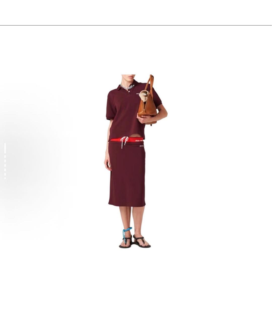 MIU MIU Бордовая хлопковая футболка, фото 3