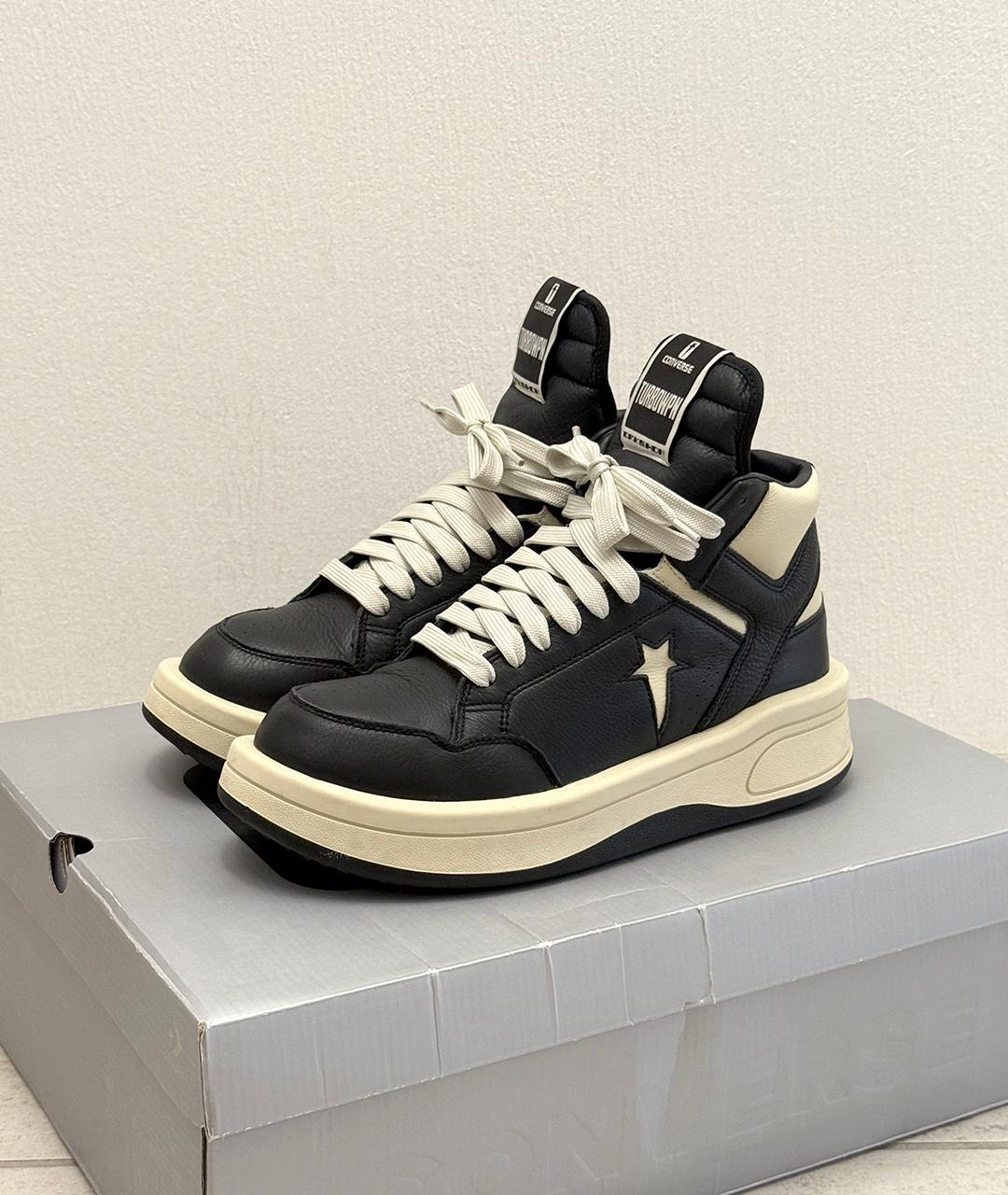 RICK OWENS Черные кожаные кроссовки, фото 2