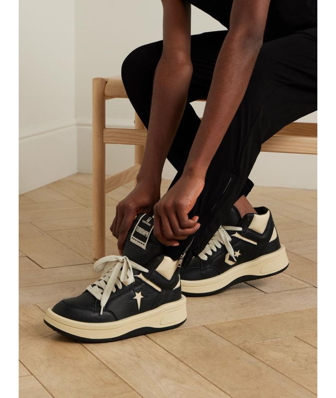 RICK OWENS Черные кожаные кроссовки, фото 4