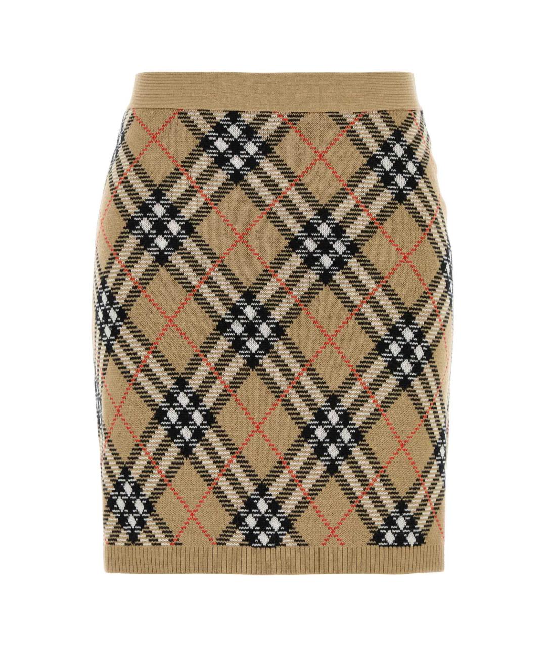 BURBERRY Бежевая шерстяная юбка миди, фото 1