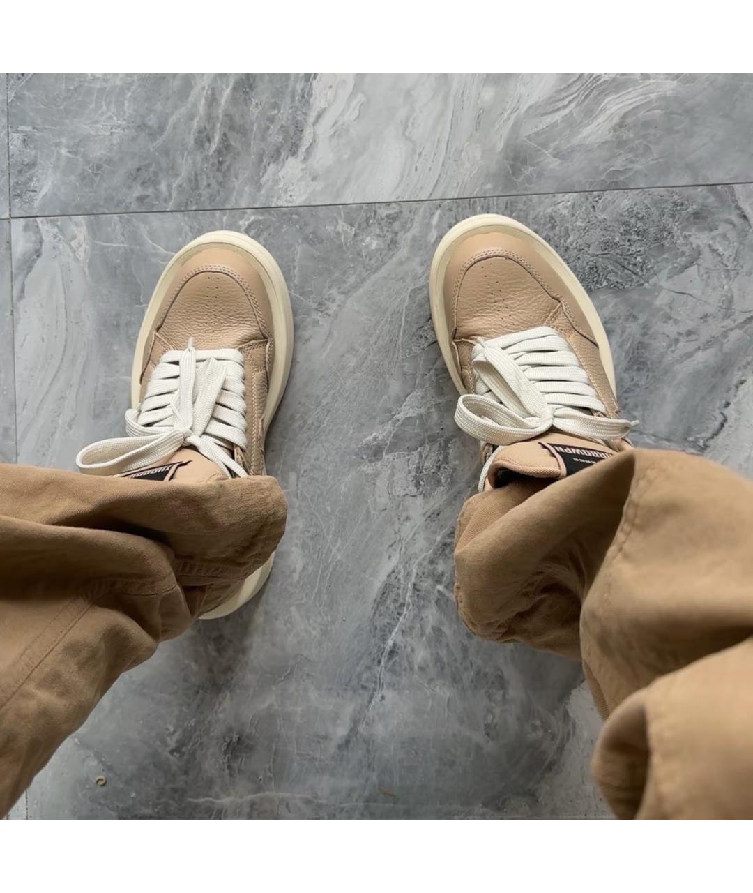 RICK OWENS Бежевые кожаные кроссовки, фото 5