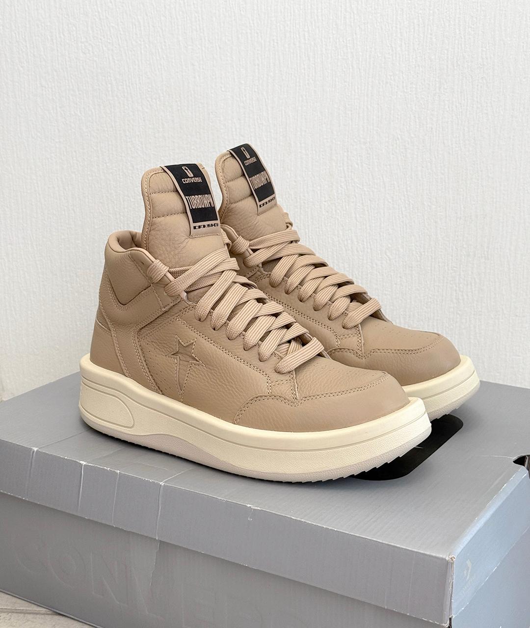 RICK OWENS Бежевые кожаные кроссовки, фото 2