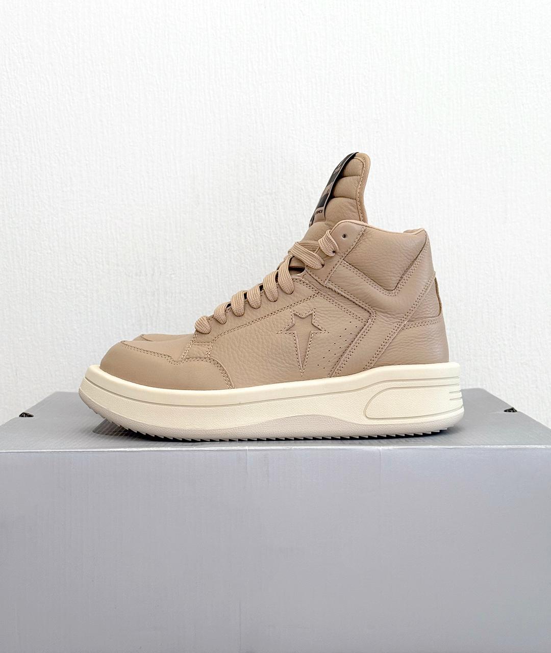 RICK OWENS Бежевые кожаные кроссовки, фото 6