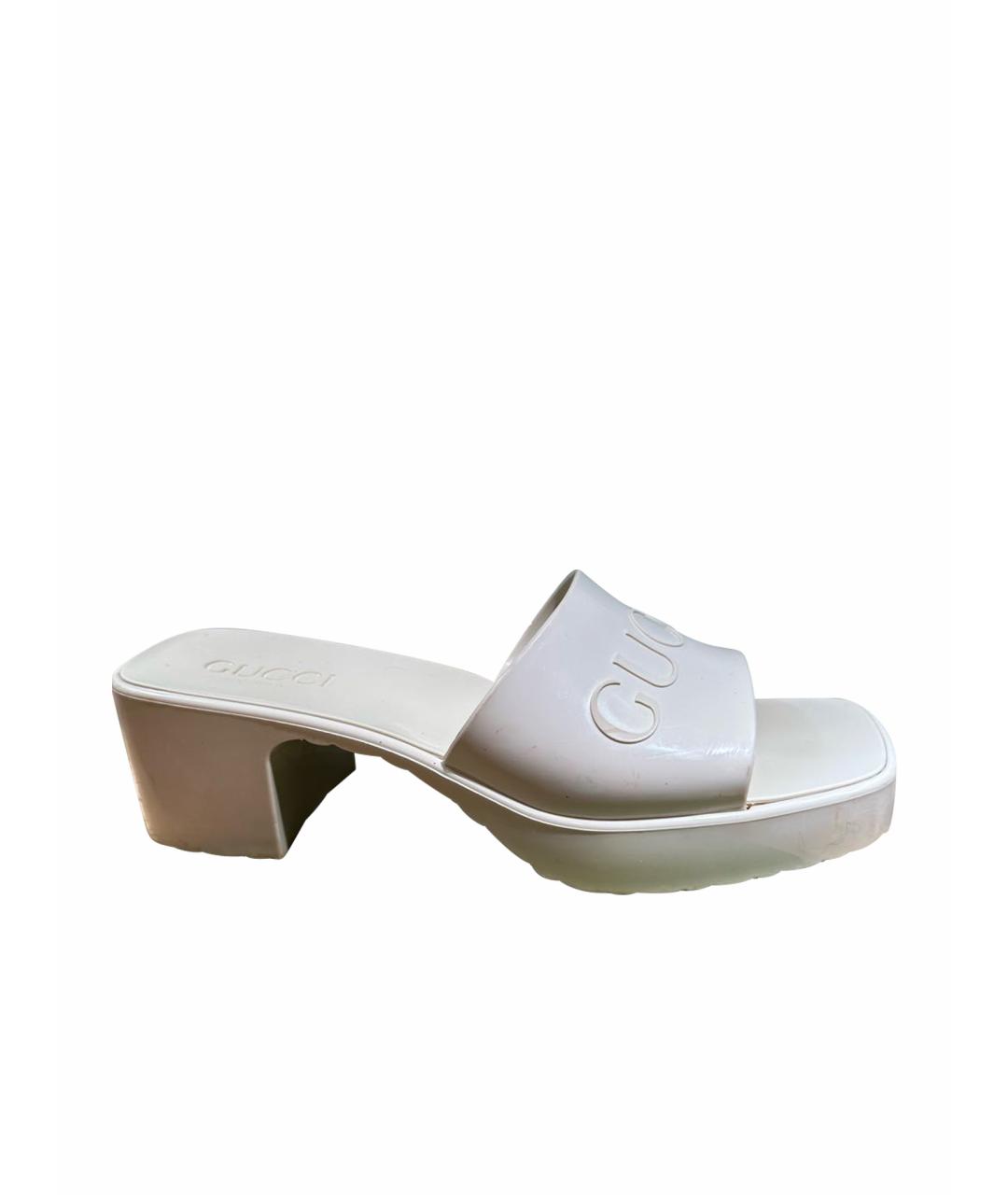 GUCCI Белые резиновые шлепанцы, фото 1