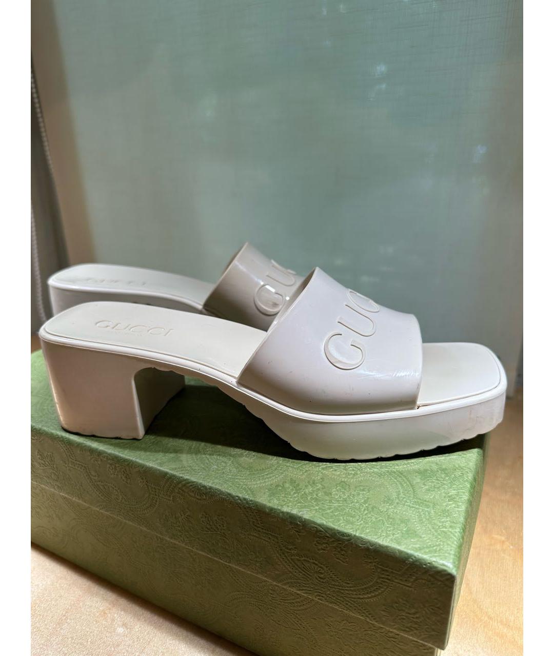 GUCCI Белые резиновые шлепанцы, фото 8