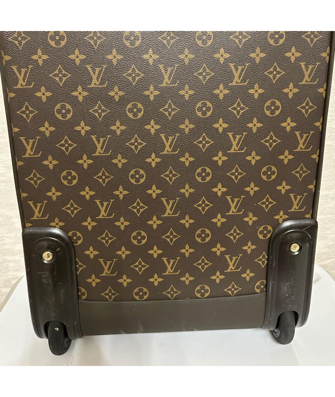 LOUIS VUITTON Коричневый кожаный чемодан, фото 5