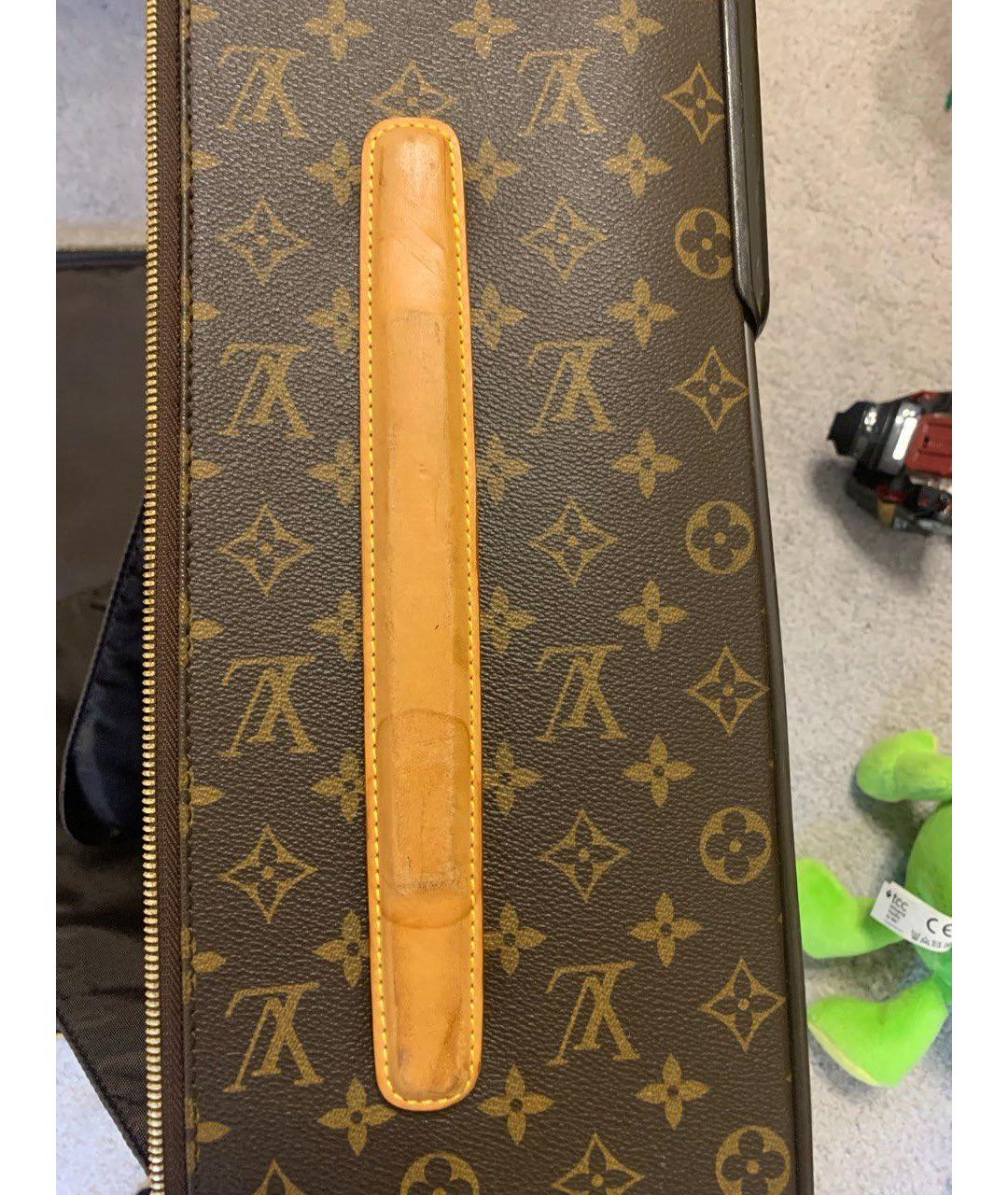 LOUIS VUITTON Коричневый кожаный чемодан, фото 6