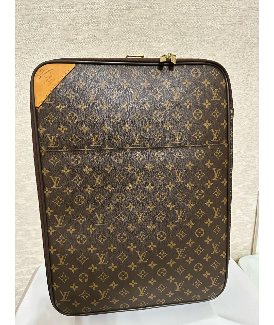LOUIS VUITTON Коричневый кожаный чемодан, фото 7