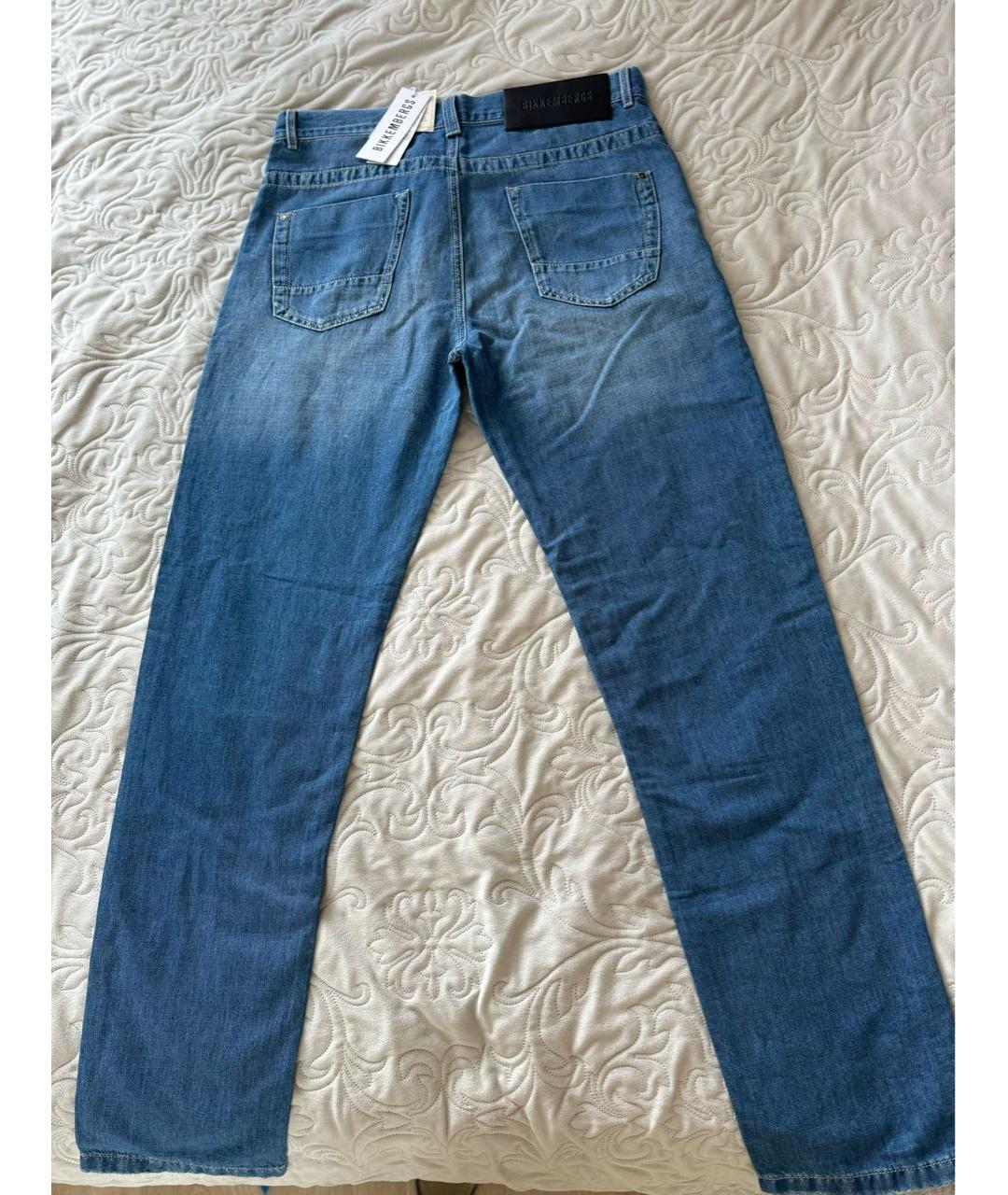 BIKKEMBERGS Синие хлопко-леновые прямые джинсы, фото 2