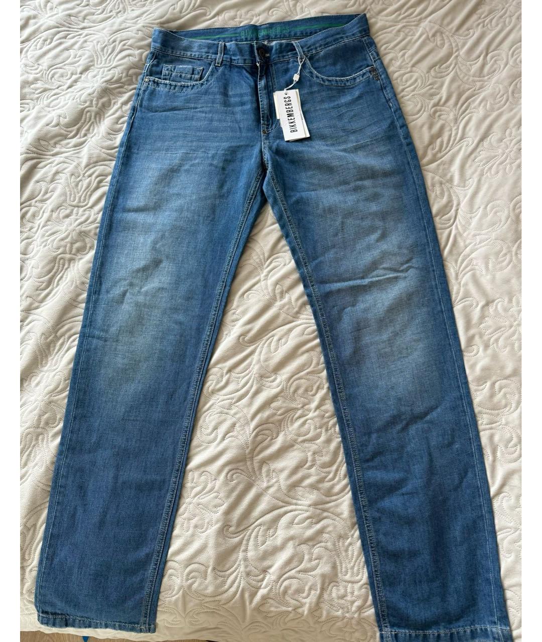 BIKKEMBERGS Синие хлопко-леновые прямые джинсы, фото 8