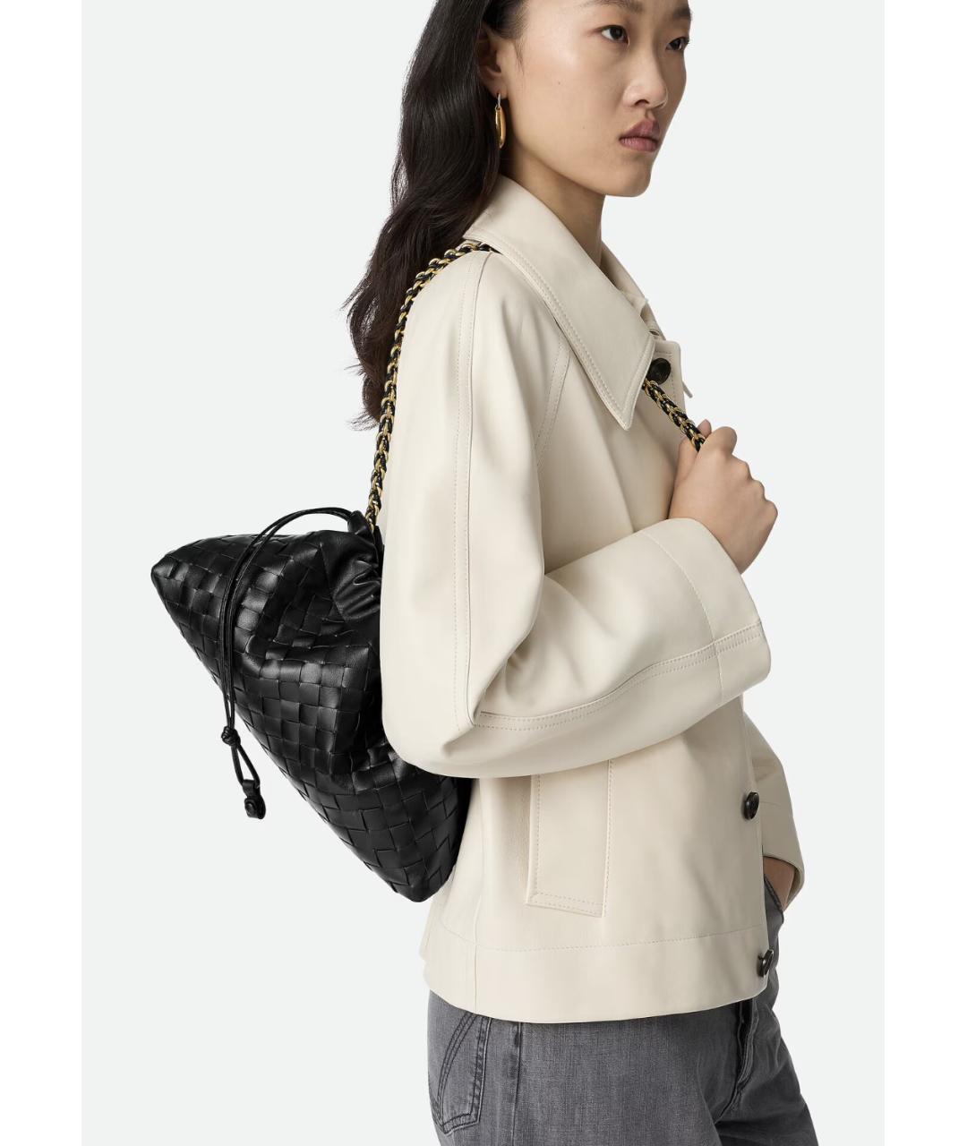 BOTTEGA VENETA Черная кожаная сумка через плечо, фото 5