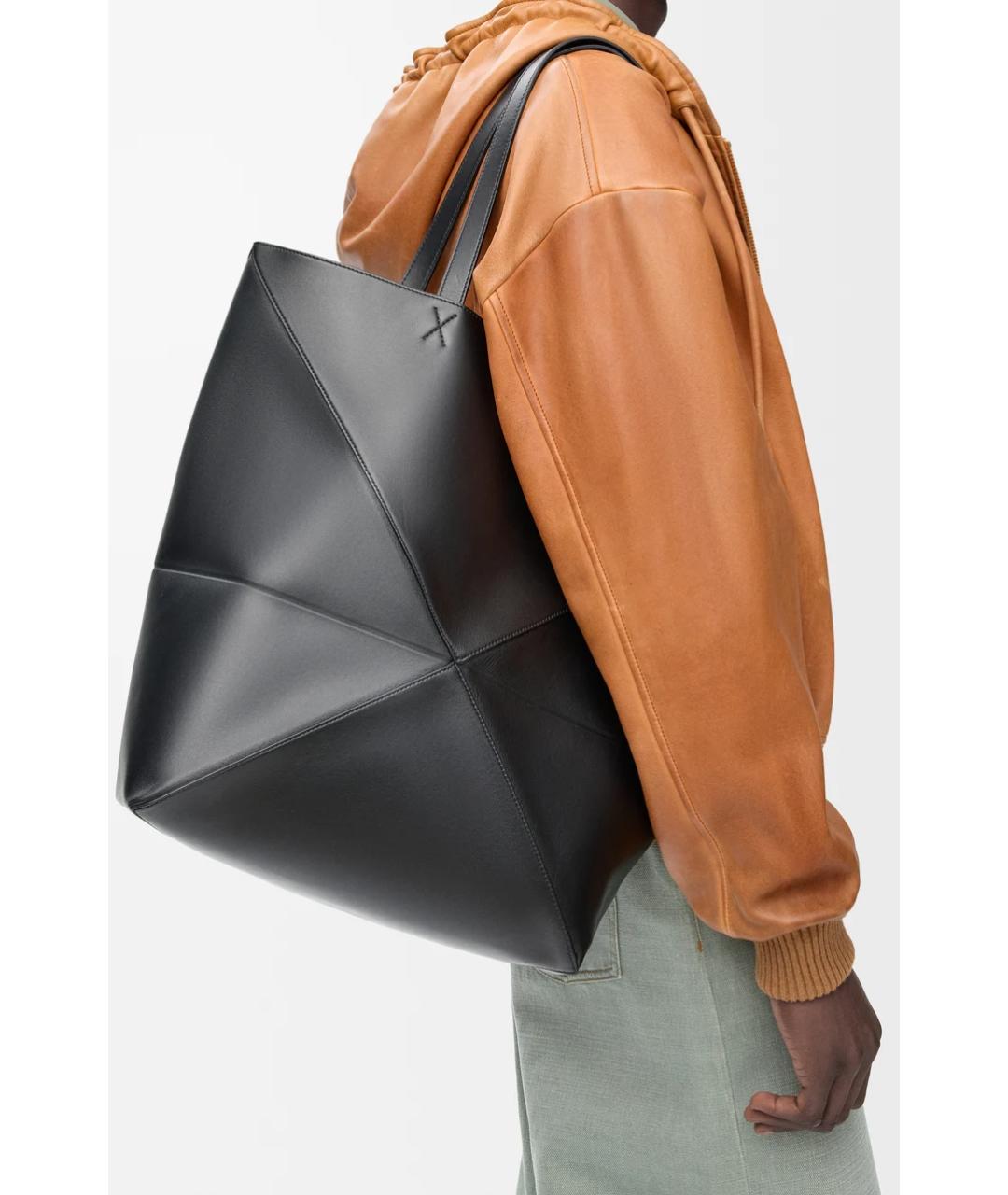 LOEWE Черная кожаная сумка тоут, фото 2