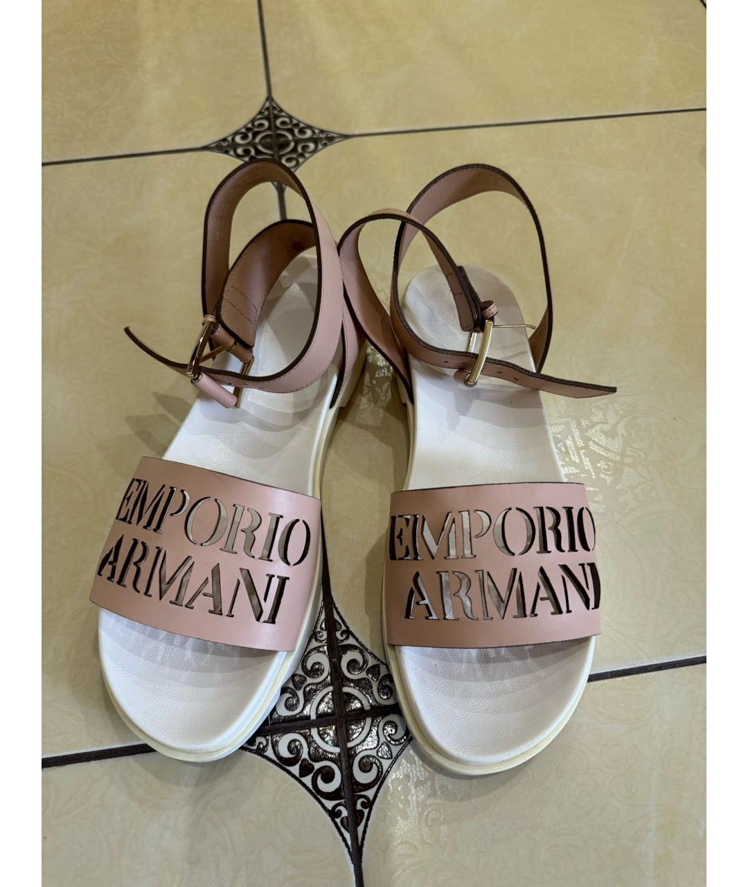 EMPORIO ARMANI Бежевые кожаные сандалии, фото 2