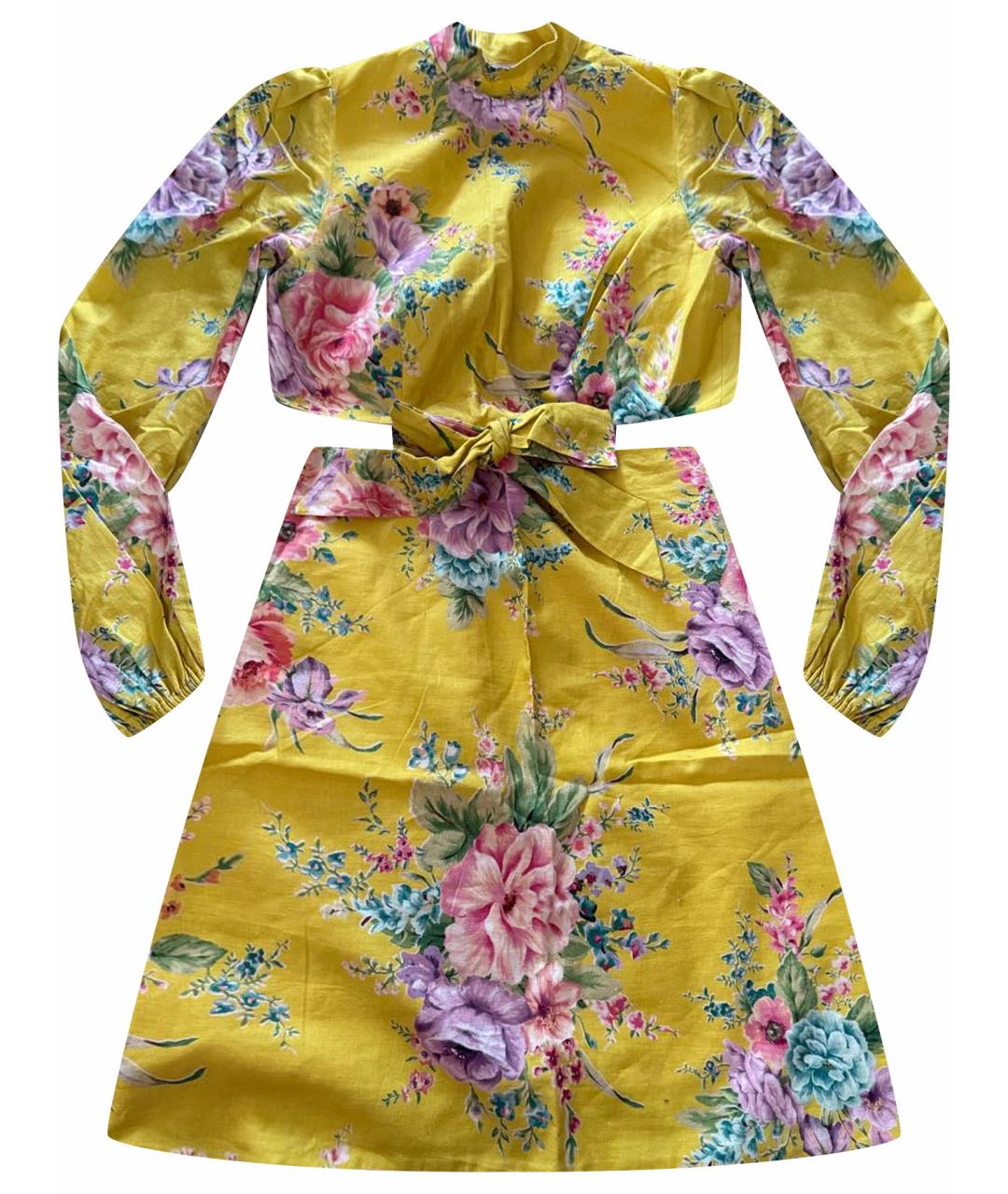 ZIMMERMANN Желтое льняное коктейльное платье, фото 1