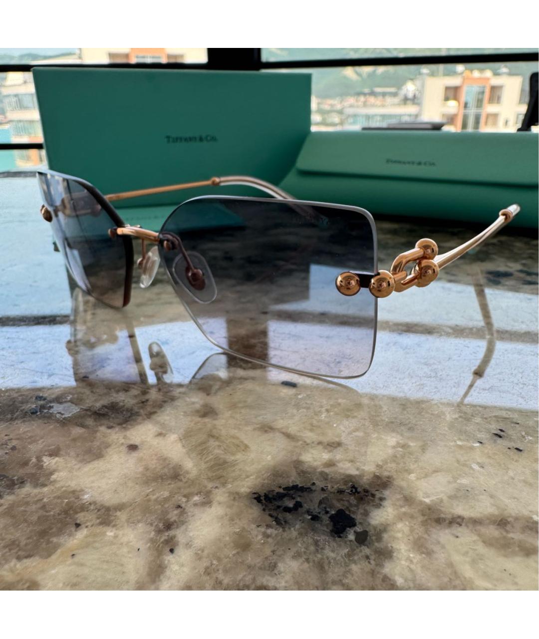 TIFFANY&CO Коричневые металлические солнцезащитные очки, фото 4