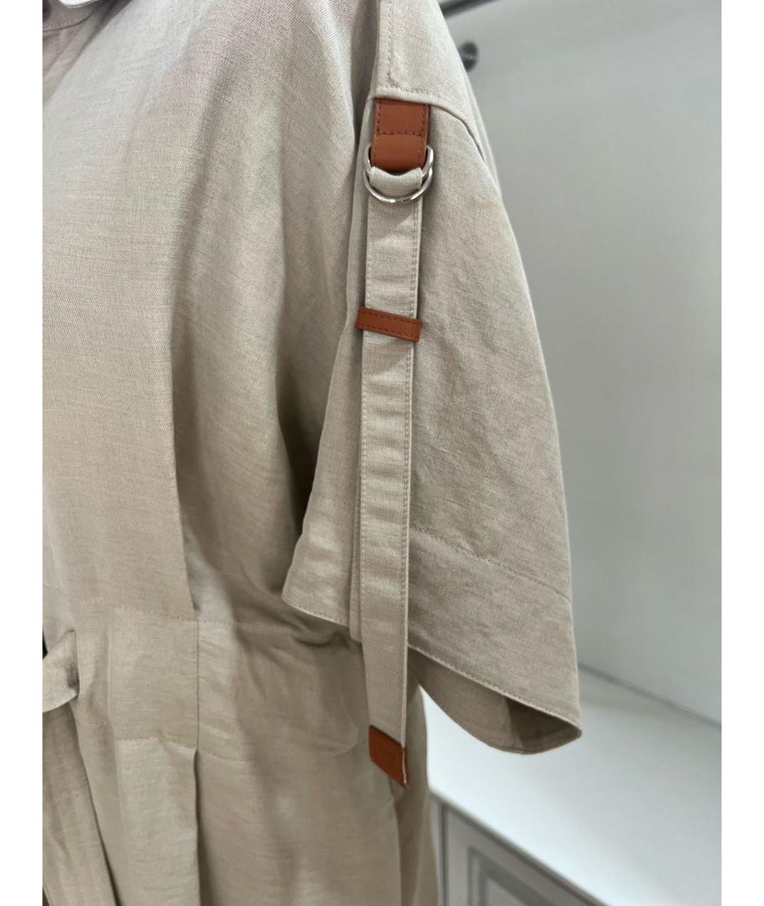 LOEWE Бежевое льняное повседневное платье, фото 5