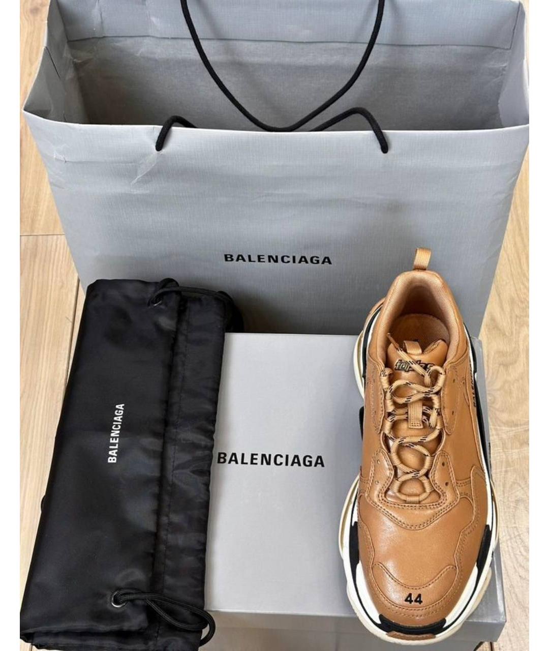 BALENCIAGA Коричневые кожаные высокие кроссовки / кеды, фото 7