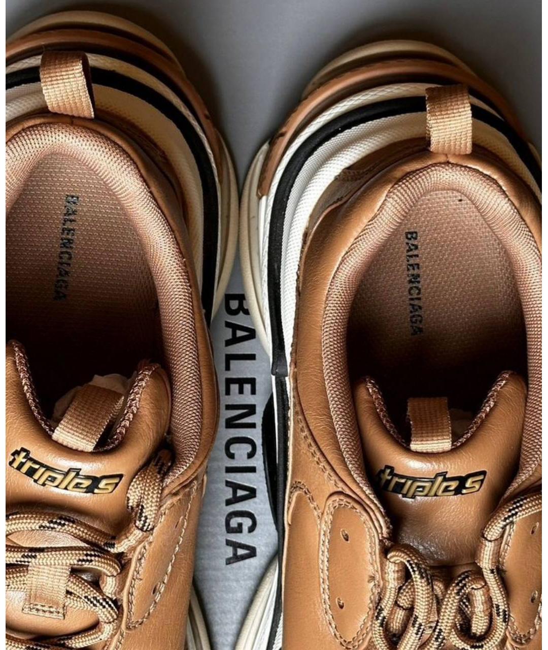 BALENCIAGA Коричневые кожаные высокие кроссовки / кеды, фото 2