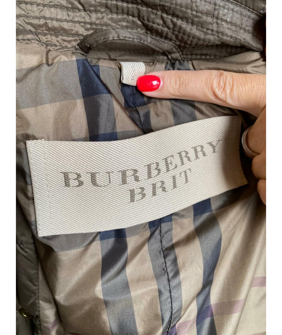 BURBERRY BRIT Хаки полиамидовый пуховик, фото 4