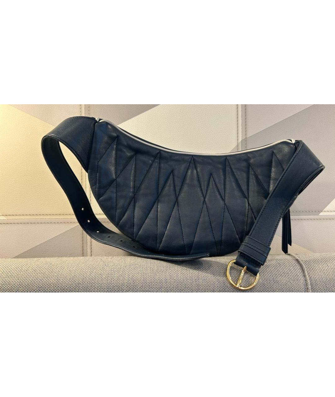 MIU MIU Темно-синяя кожаная поясная сумка, фото 7