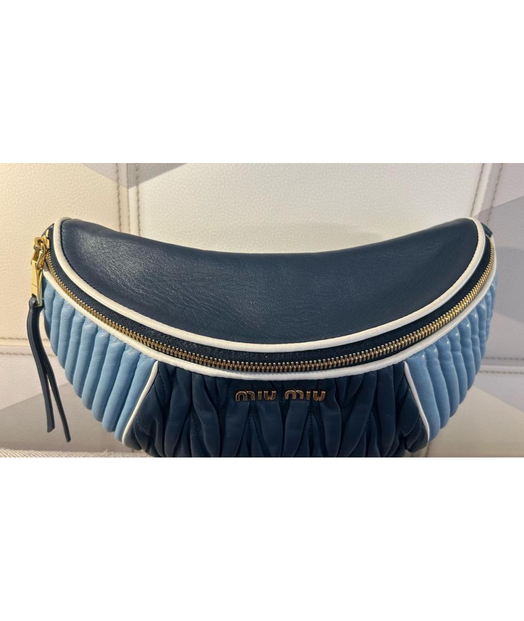 MIU MIU Темно-синяя кожаная поясная сумка, фото 6