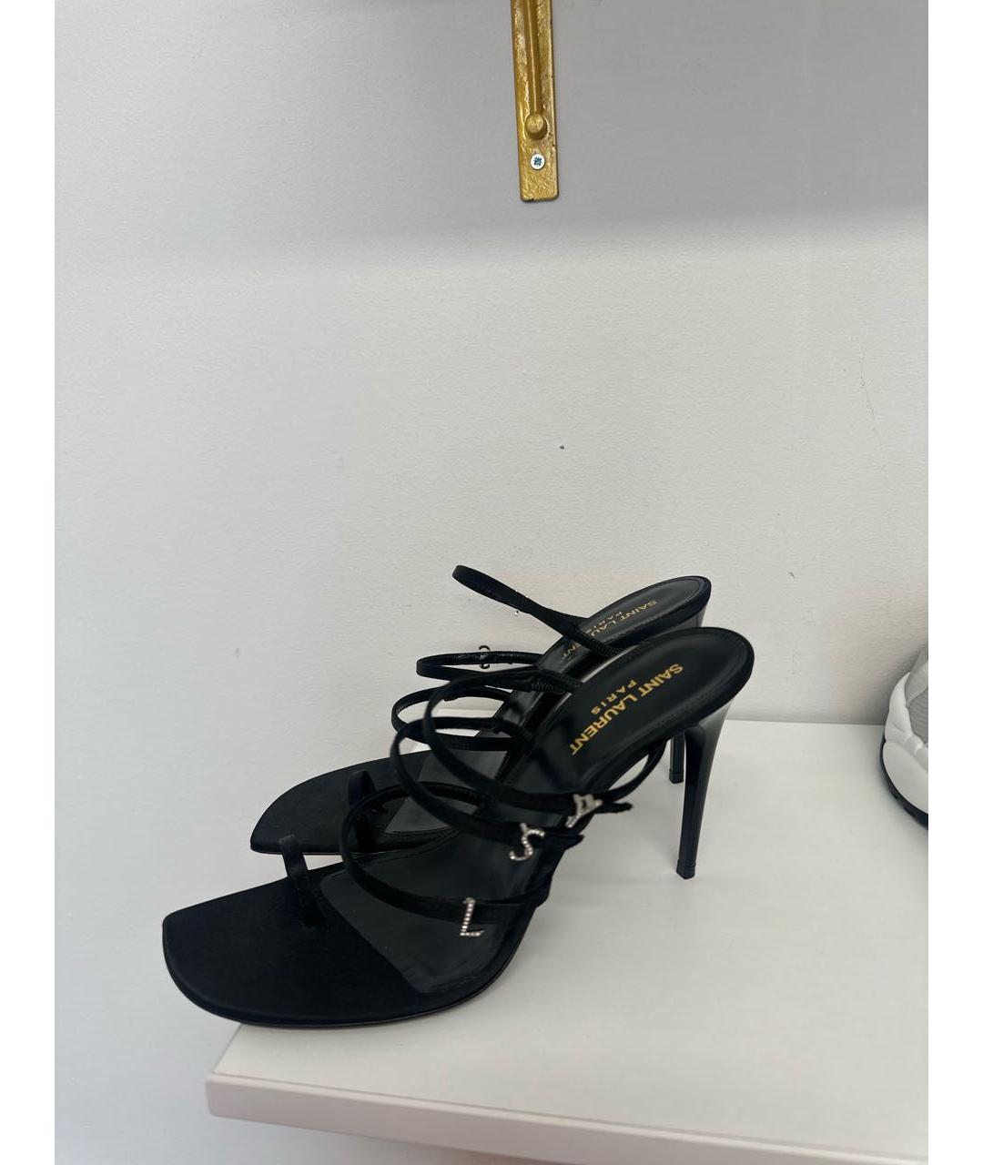 SAINT LAURENT Черные текстильные босоножки, фото 5
