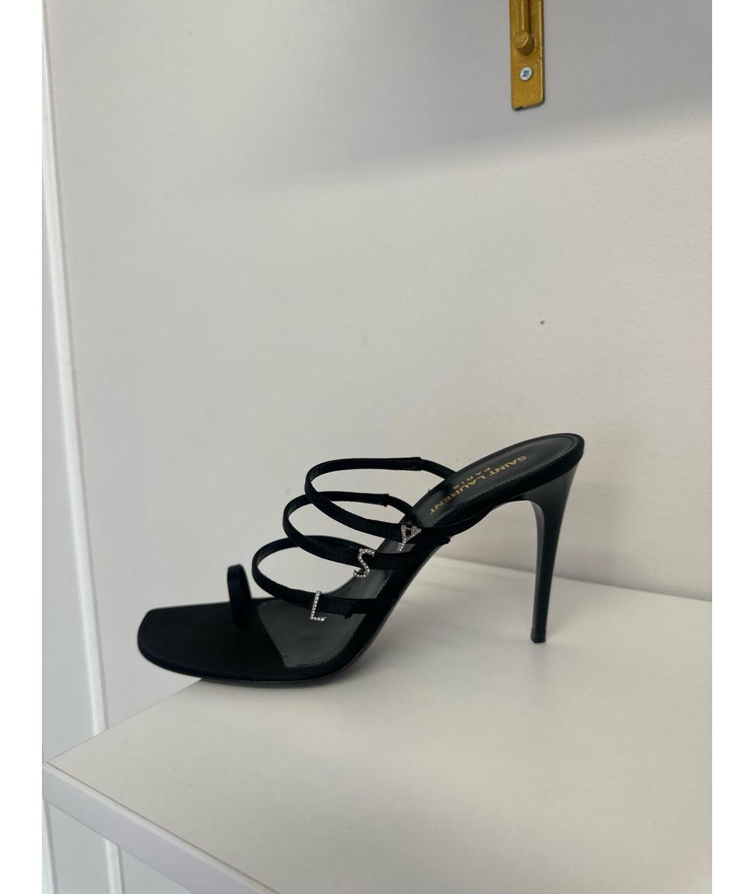SAINT LAURENT Черные текстильные босоножки, фото 2