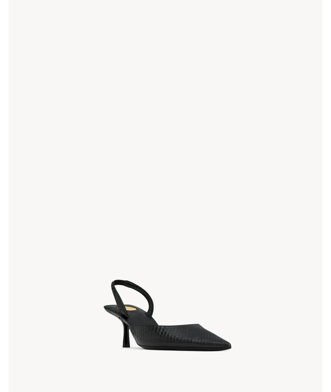 SAINT LAURENT Черные кожаные лодочки на низком каблуке, фото 3