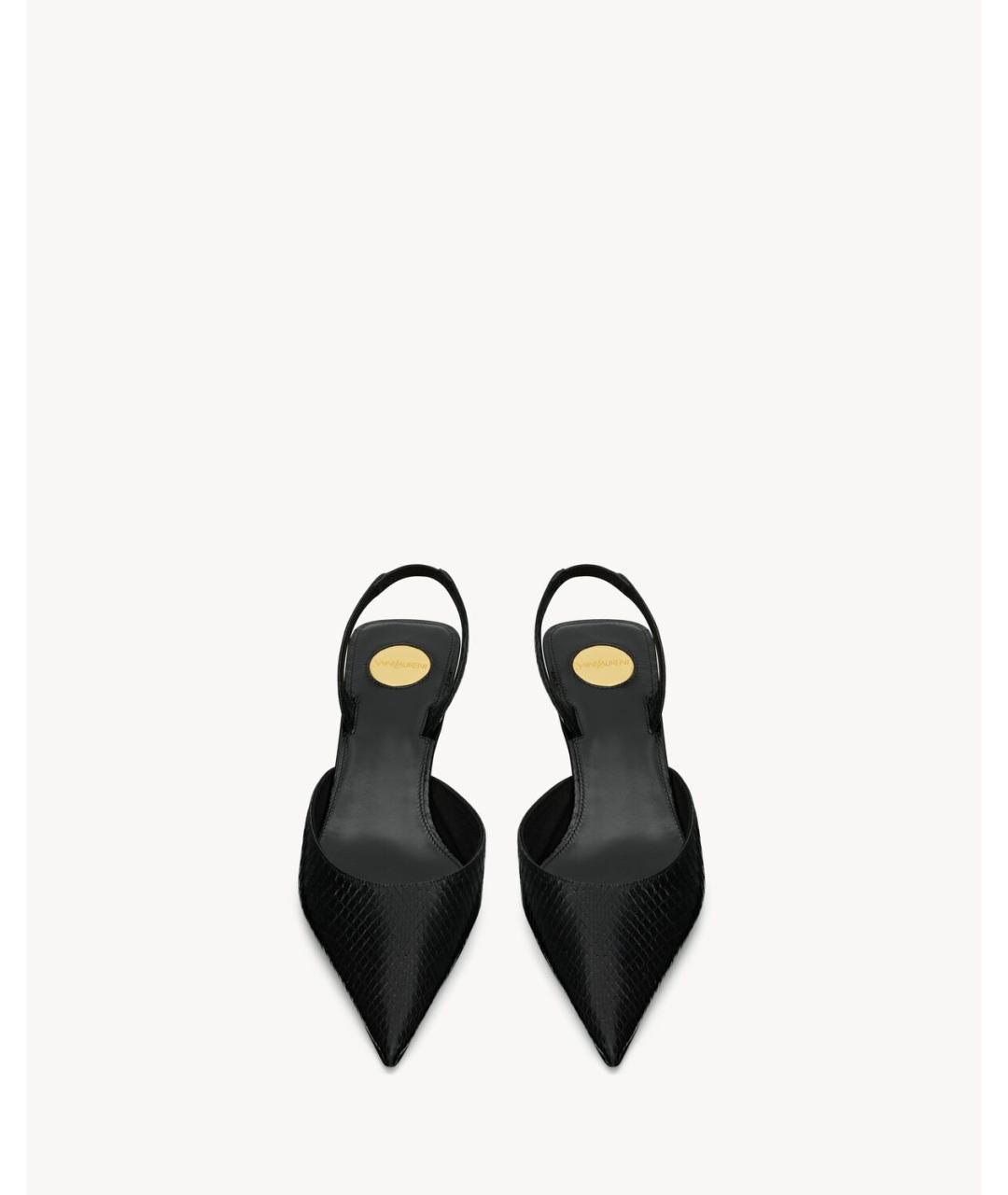 SAINT LAURENT Черные кожаные лодочки на низком каблуке, фото 2
