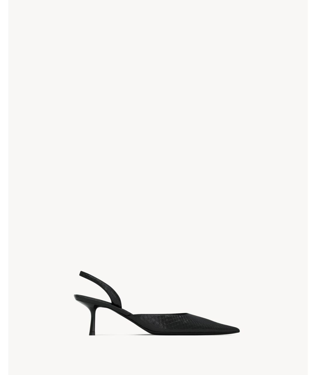 SAINT LAURENT Черные кожаные лодочки на низком каблуке, фото 4