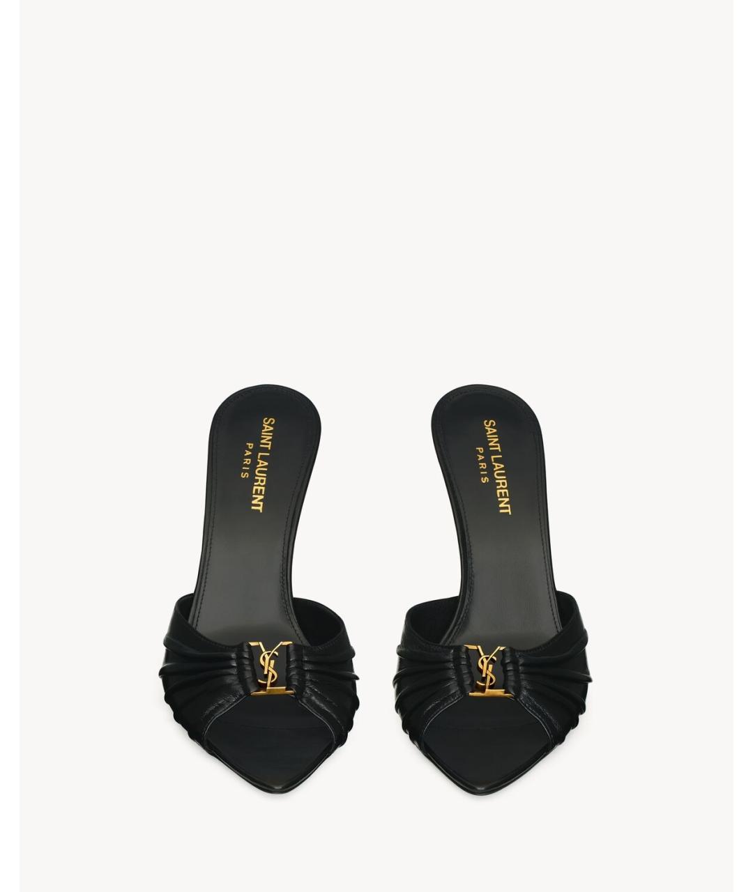 SAINT LAURENT Черные кожаные мюли, фото 2