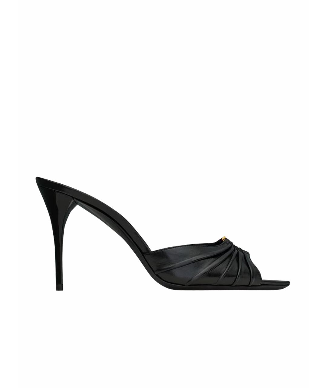 SAINT LAURENT Черные кожаные мюли, фото 1