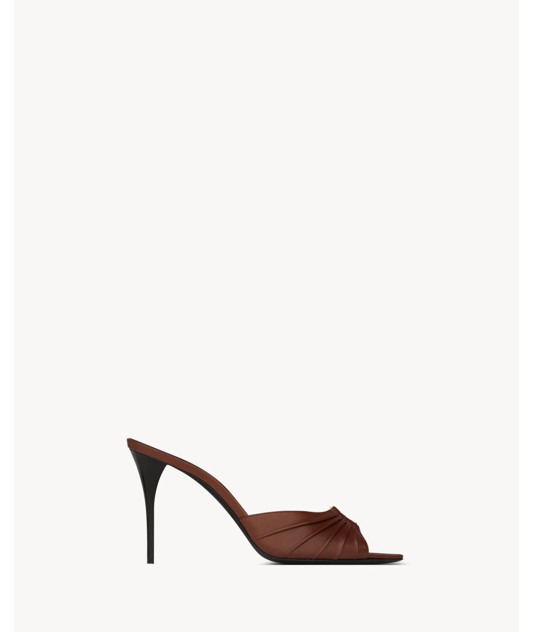 SAINT LAURENT Коричневые кожаные мюли, фото 4