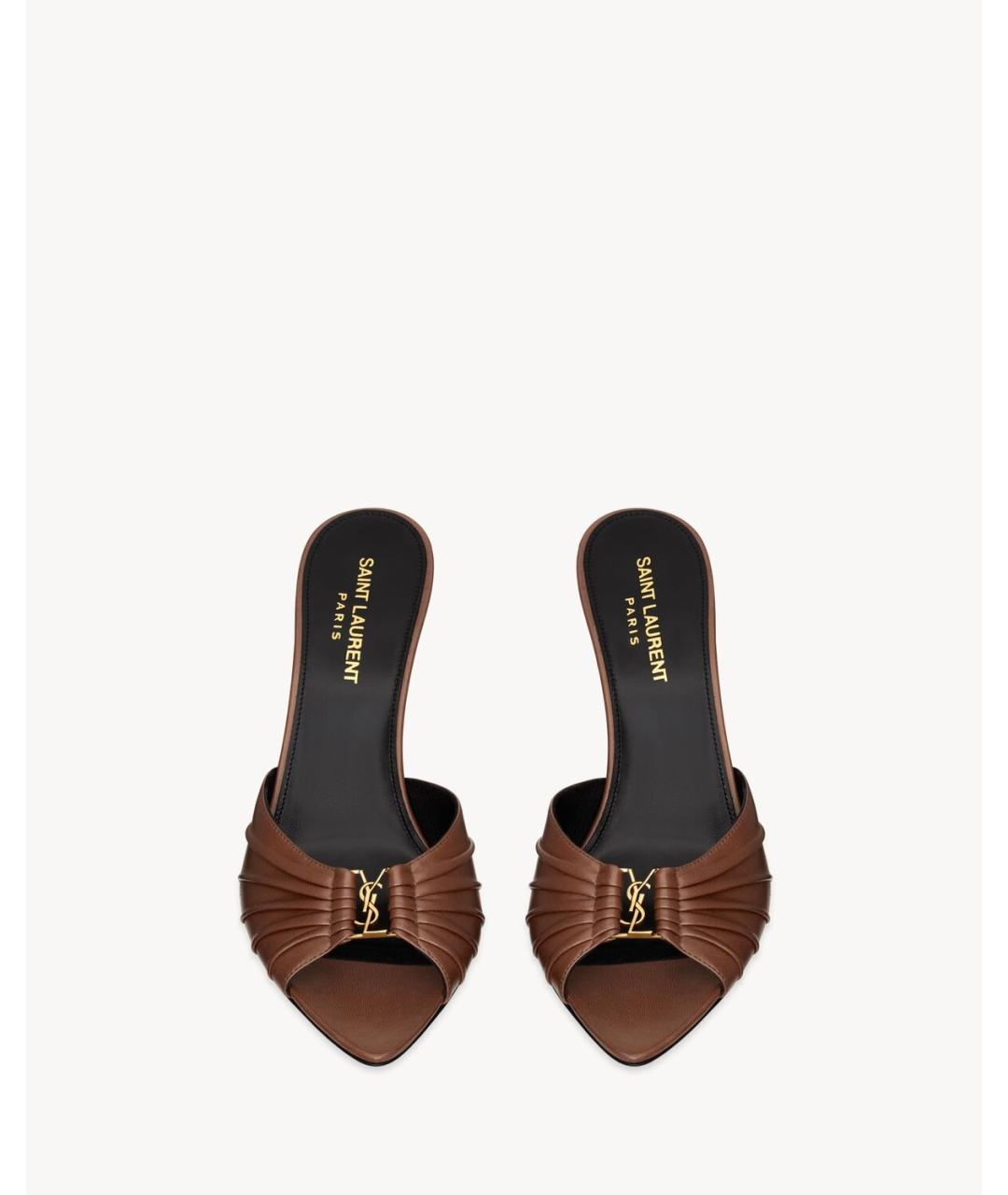 SAINT LAURENT Коричневые кожаные мюли, фото 2