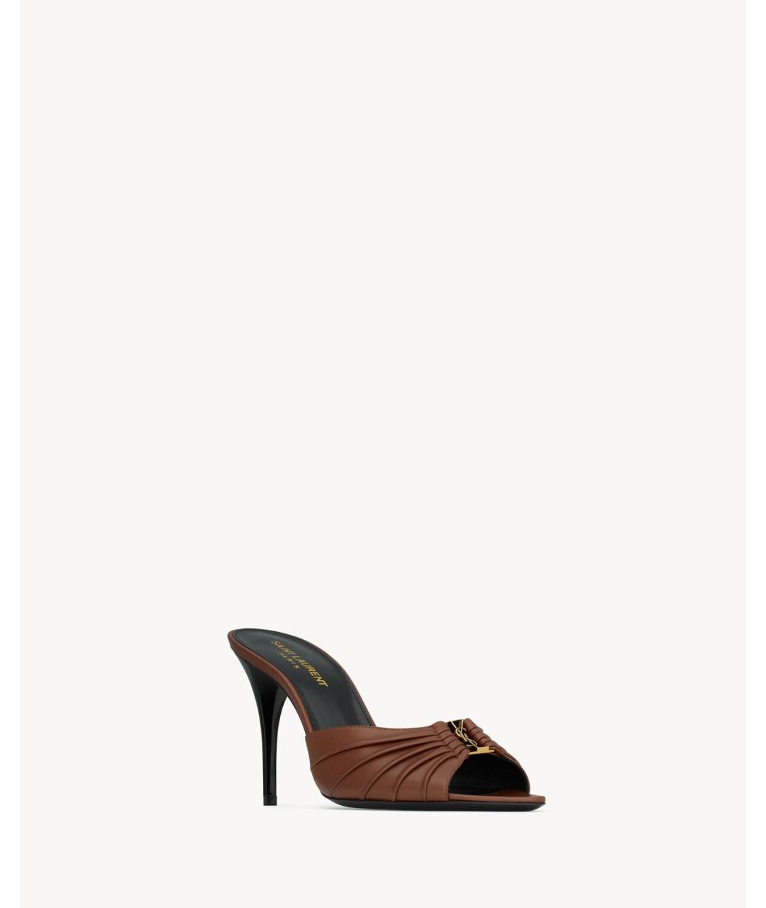 SAINT LAURENT Коричневые кожаные мюли, фото 3