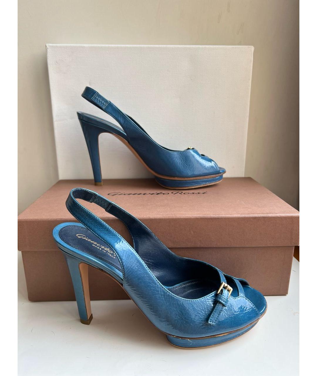 GIANVITO ROSSI Синие босоножки из лакированной кожи, фото 6