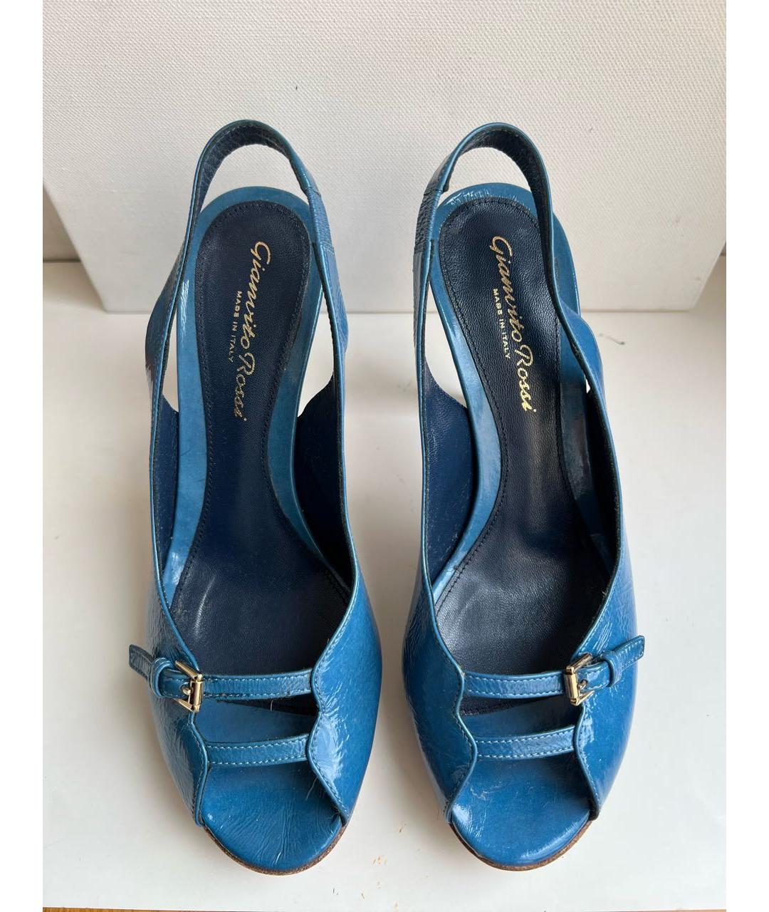 GIANVITO ROSSI Синие босоножки из лакированной кожи, фото 2