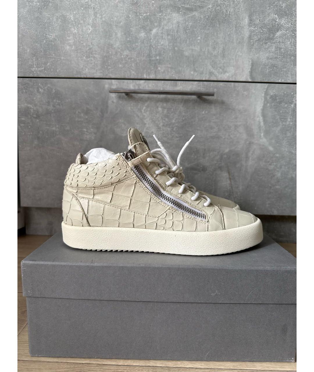 GIUSEPPE ZANOTTI DESIGN Бежевые кожаные высокие кроссовки / кеды, фото 9