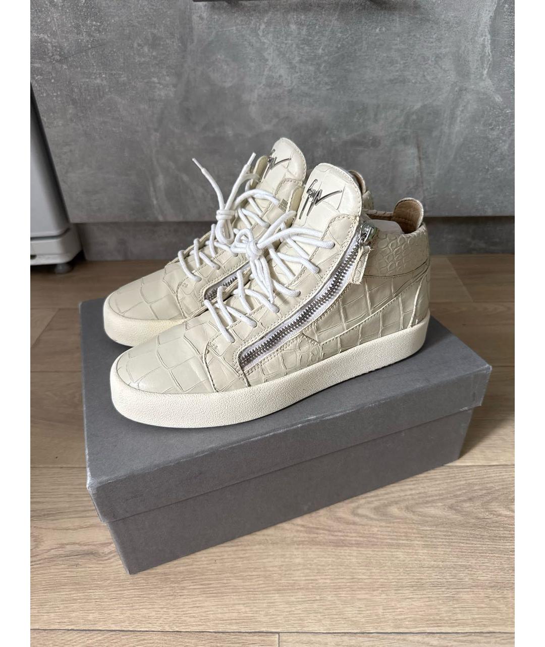 GIUSEPPE ZANOTTI DESIGN Бежевые кожаные высокие кроссовки / кеды, фото 8
