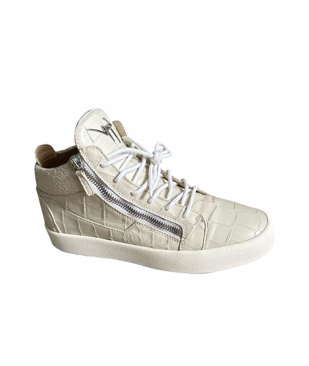 GIUSEPPE ZANOTTI DESIGN Бежевые кожаные высокие кроссовки / кеды, фото 1