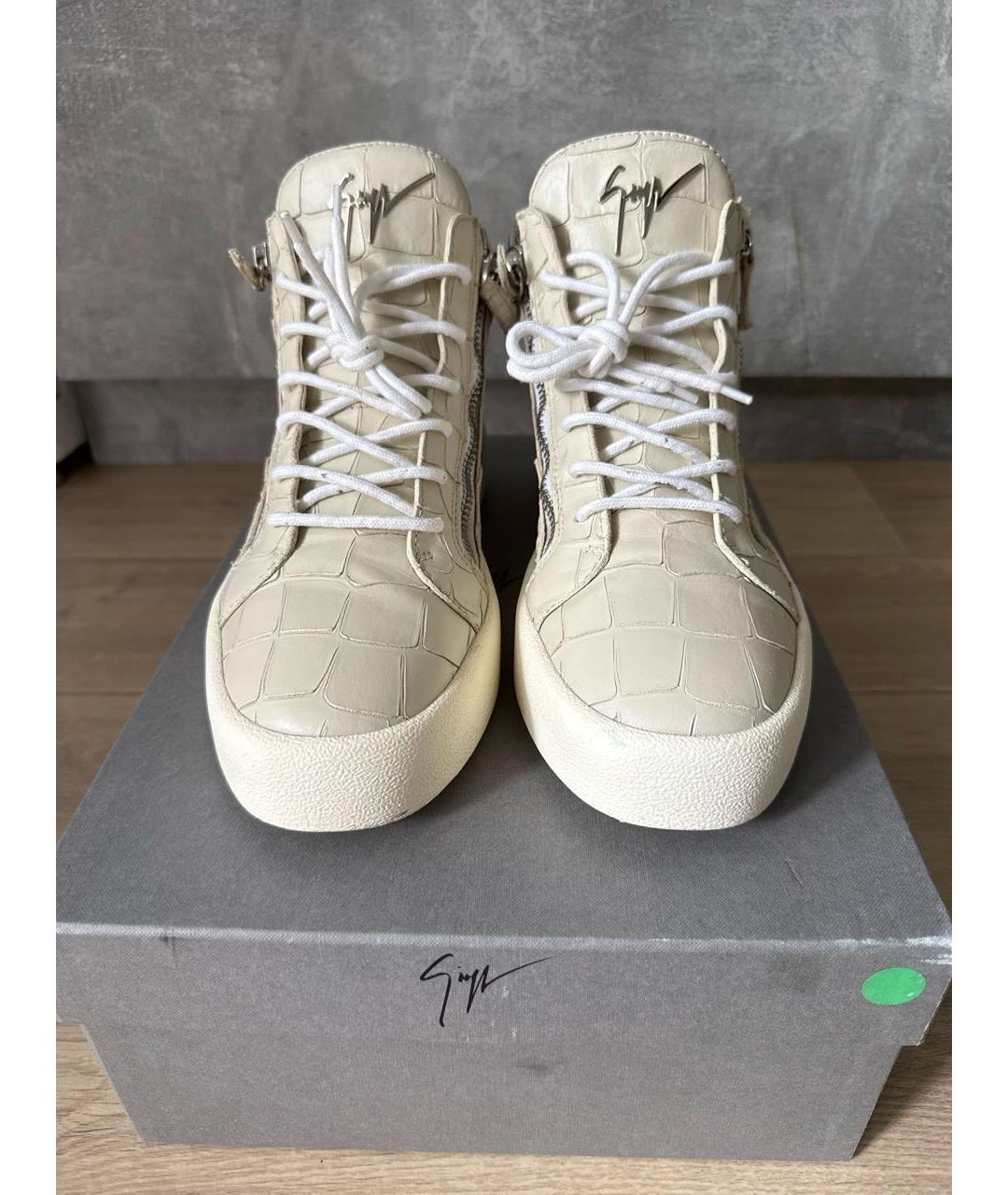 GIUSEPPE ZANOTTI DESIGN Бежевые кожаные высокие кроссовки / кеды, фото 2