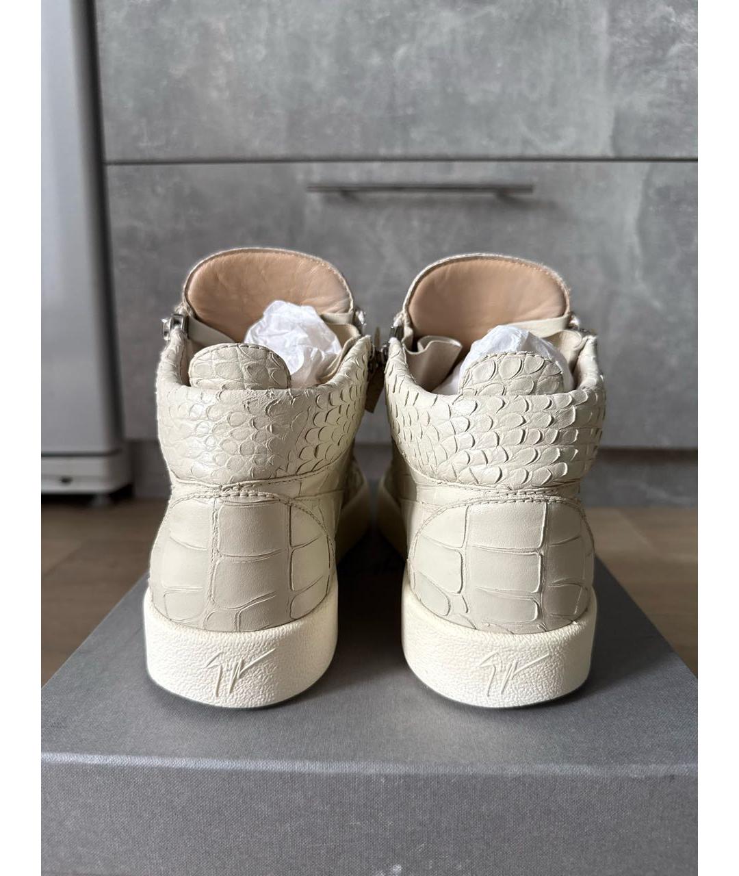GIUSEPPE ZANOTTI DESIGN Бежевые кожаные высокие кроссовки / кеды, фото 4