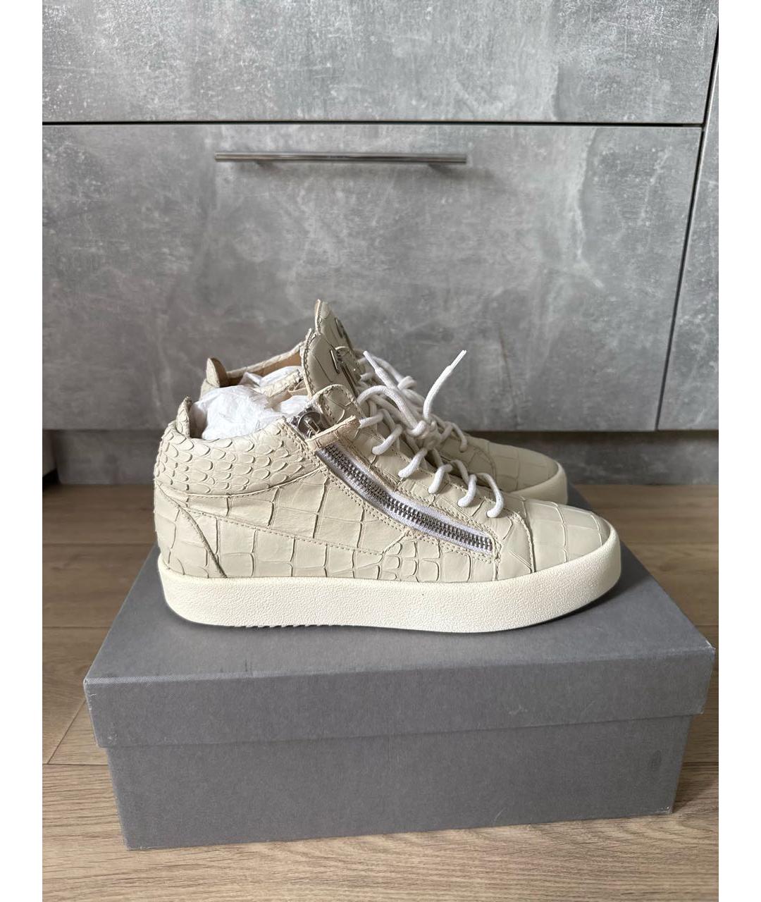 GIUSEPPE ZANOTTI DESIGN Бежевые кожаные высокие кроссовки / кеды, фото 7