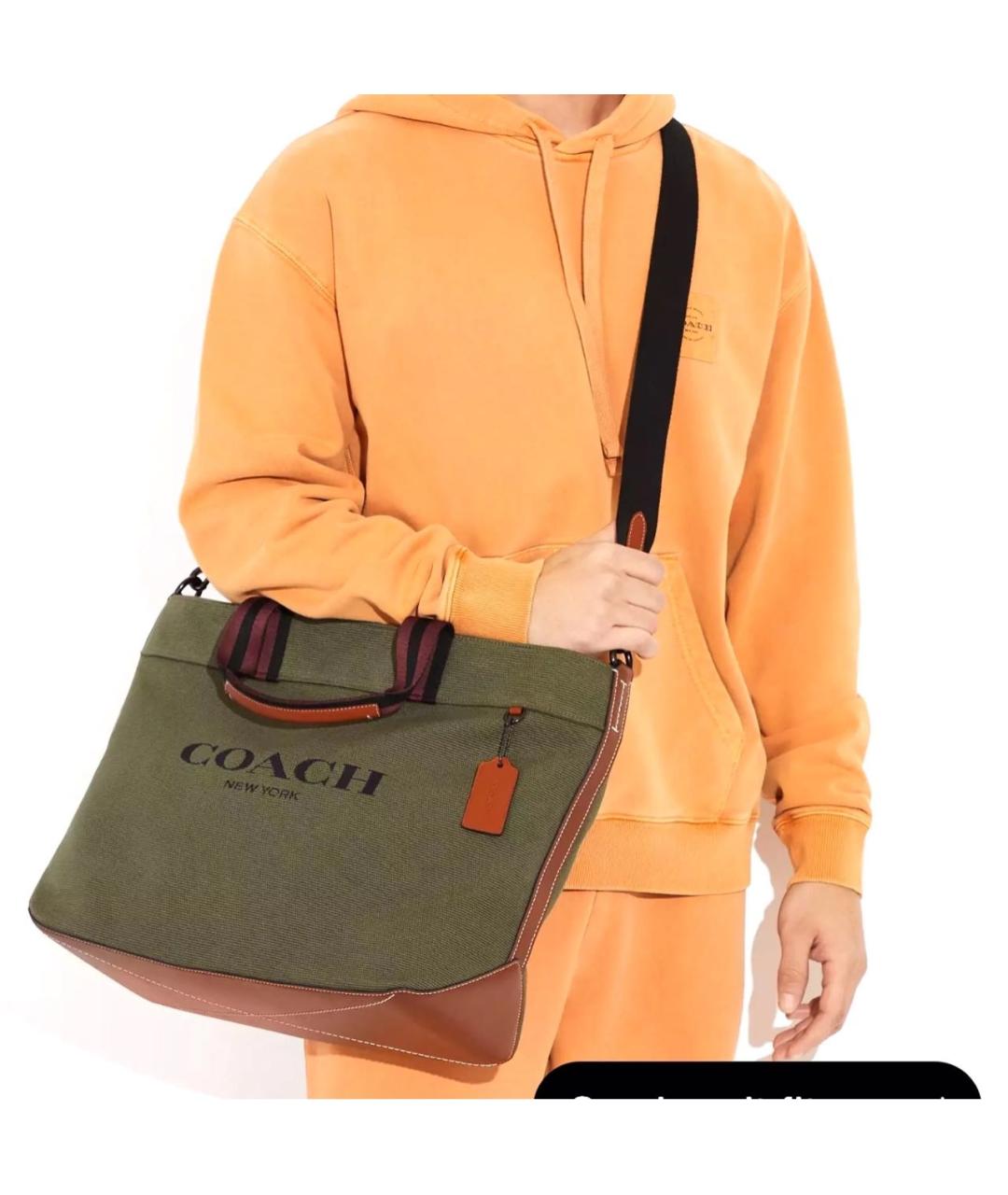 COACH Хаки тканевая сумка тоут, фото 7