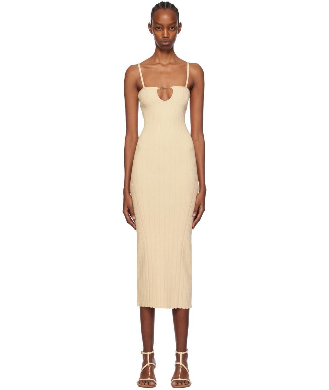 JACQUEMUS Бежевое вискозное повседневное платье, фото 5