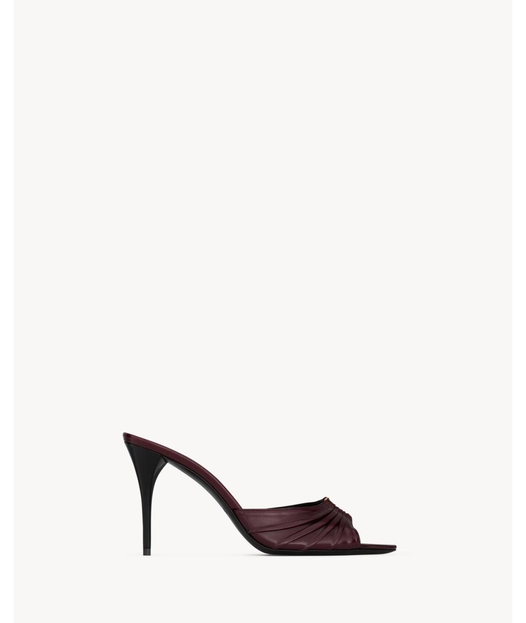 SAINT LAURENT Бордовые кожаные мюли, фото 4