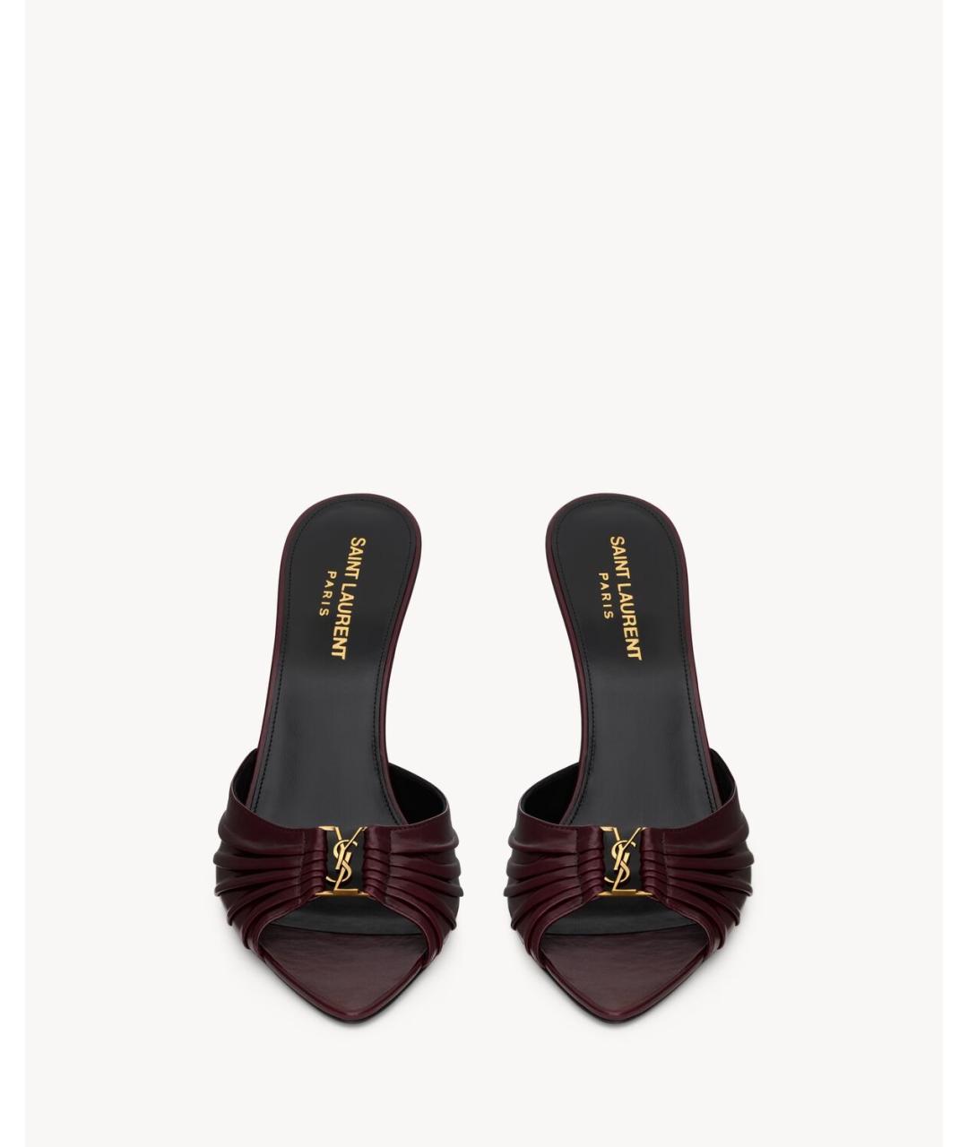 SAINT LAURENT Бордовые кожаные мюли, фото 2