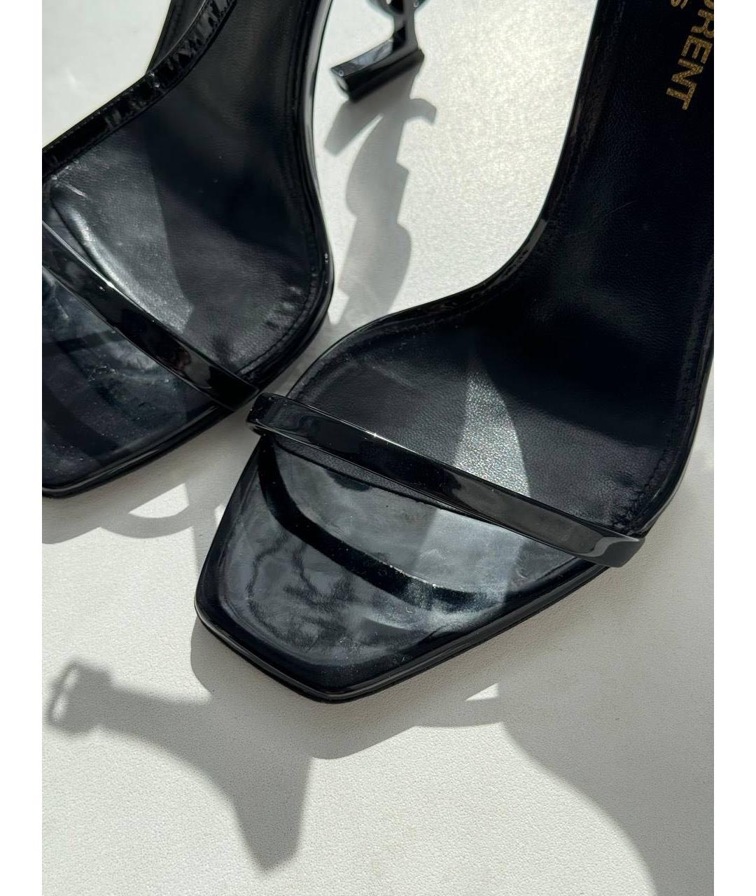 SAINT LAURENT Черные босоножки из лакированной кожи, фото 7