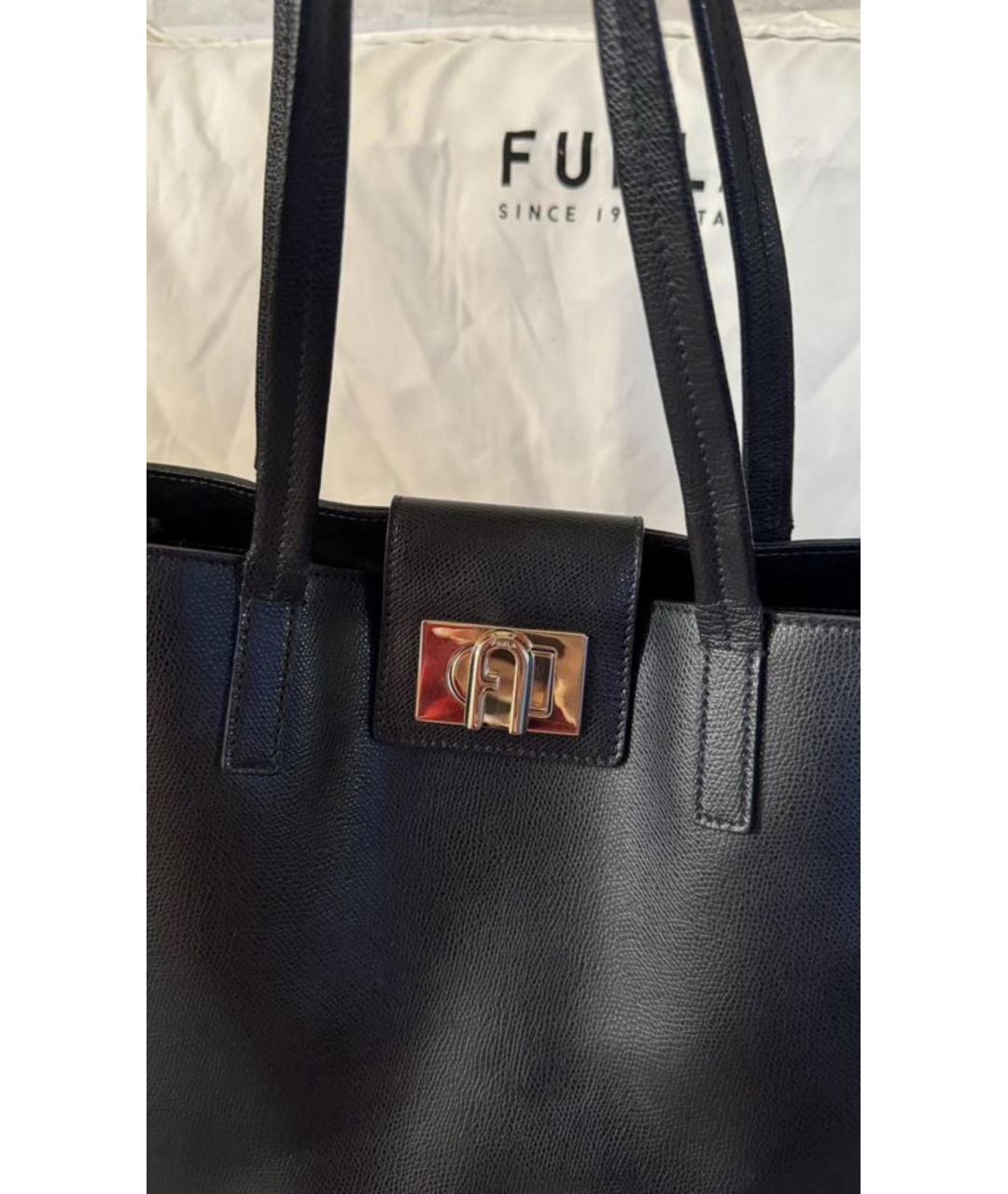 FURLA Черная кожаная сумка тоут, фото 5